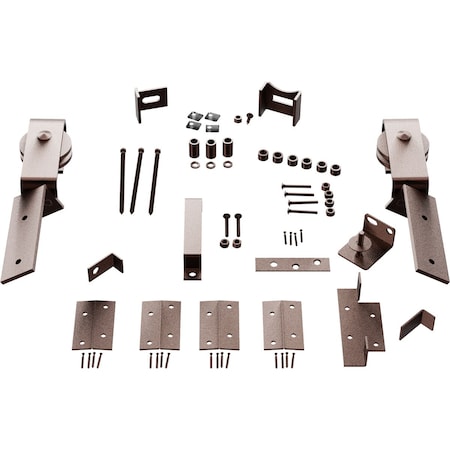 Ekena Millwork Barnfold J-Strap 2-Door Hardware Set for 1 1/4" to 1 3/8" Doors, Rustic Brown GB6007M2HRB